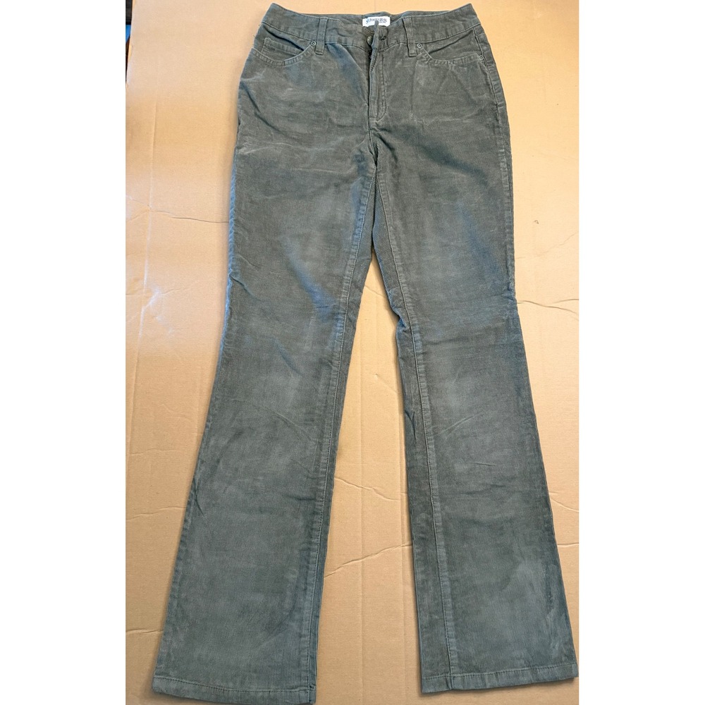 St Johns Bay Womens Corduroy Pants Olive Gray Bootcut Size 6 Casual Trousers